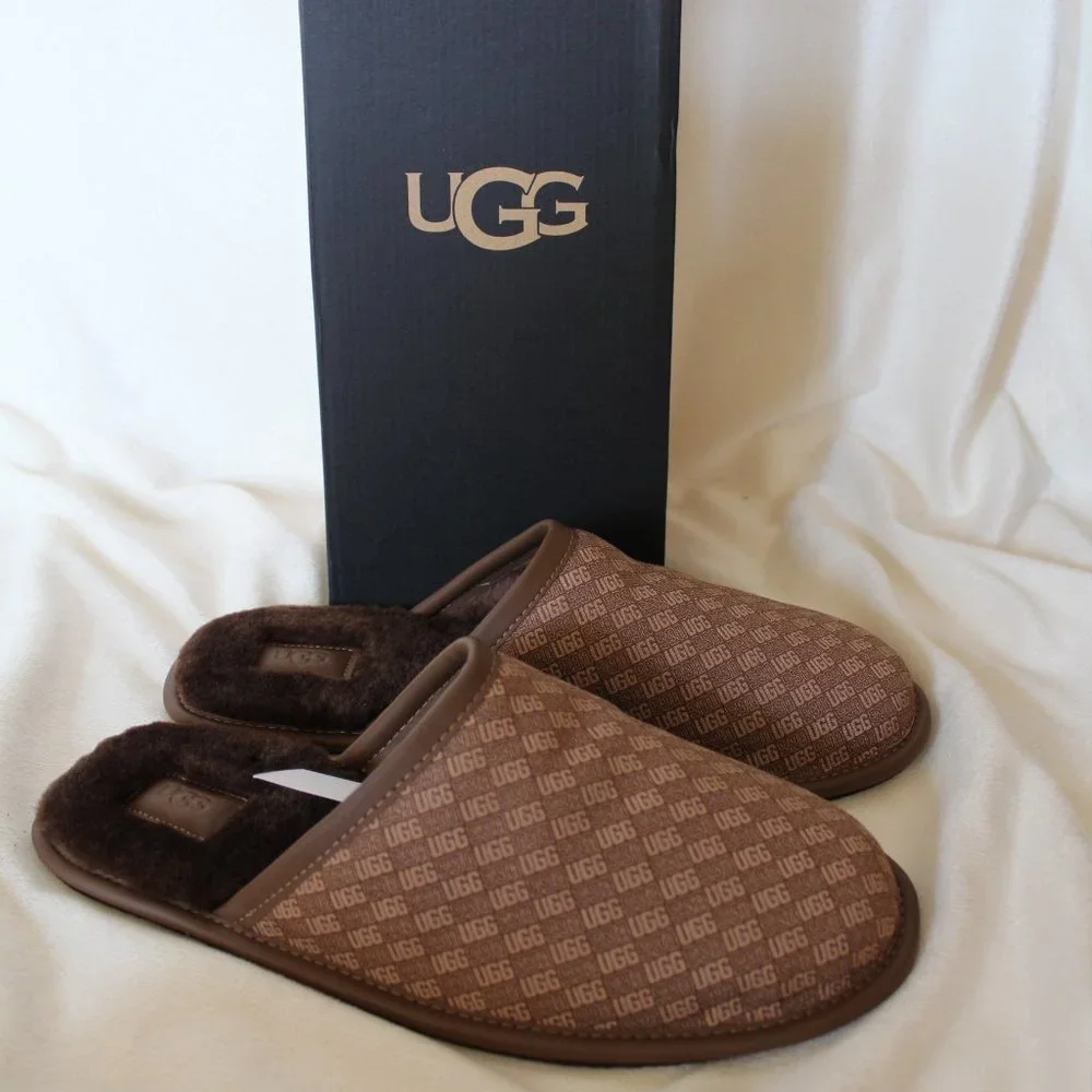 NIB UGG MEN'S JACQUARD PRINT LOGO SLIP ON‎ SLIPPERS